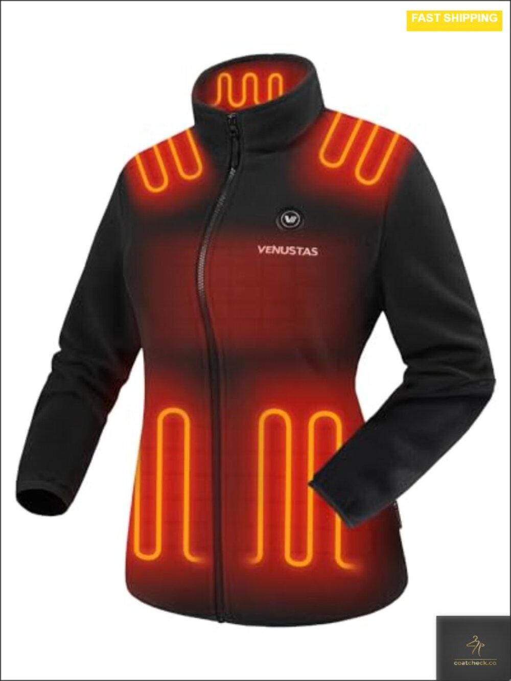 Women's Heated Fleece Jacket with Battery, 6 Heating Zones, USB Powered,